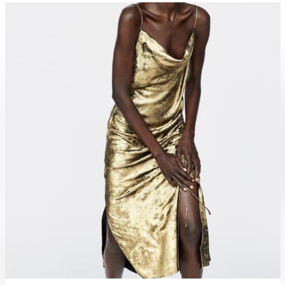 Gold metallic slip dress